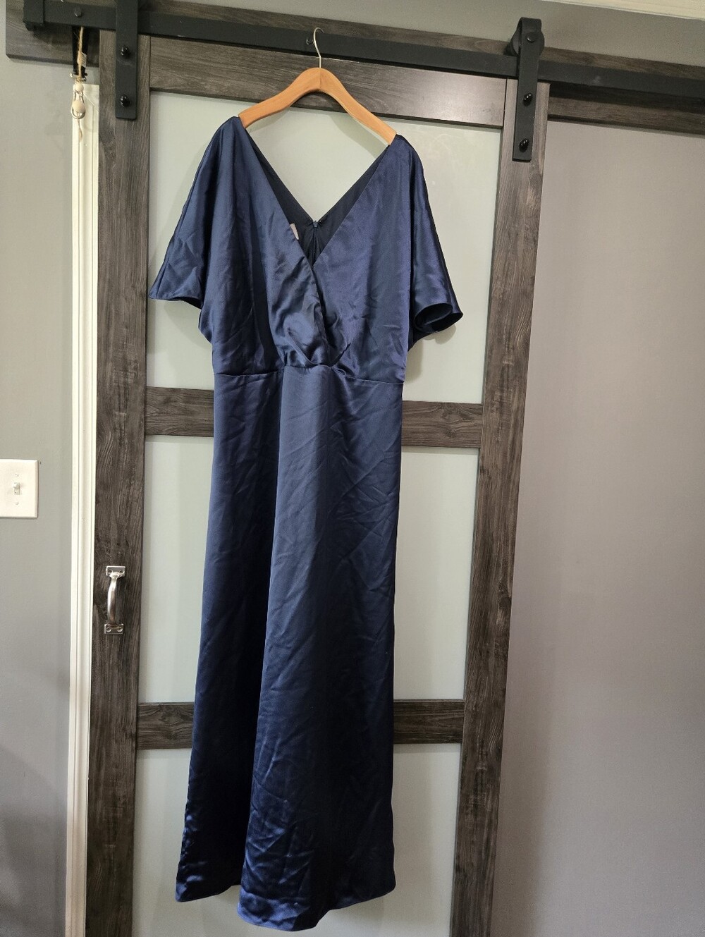 Amsale Diem Satin V Neck Navy Long Maxi Evening Bridesmaid Gown Size 26